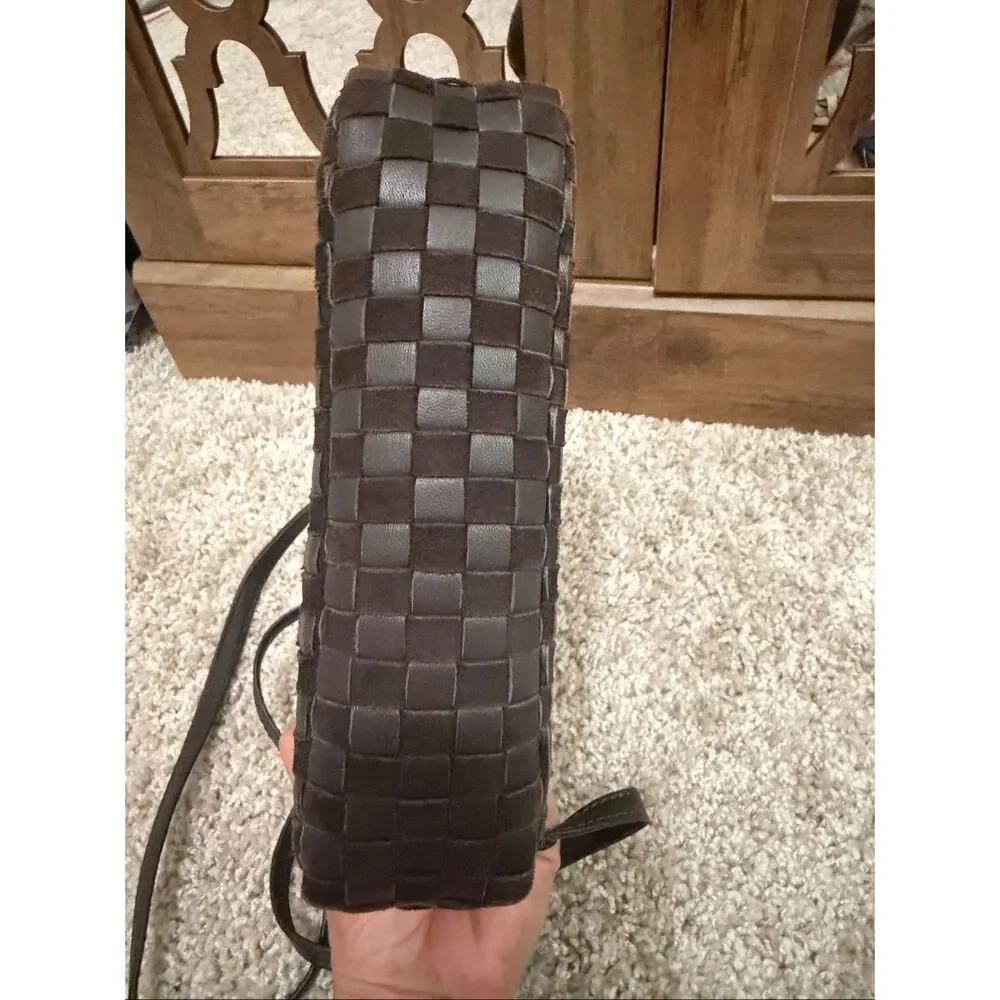 Clare V. Midi Sac in Mahogany Nappa & Suede Woven Checker